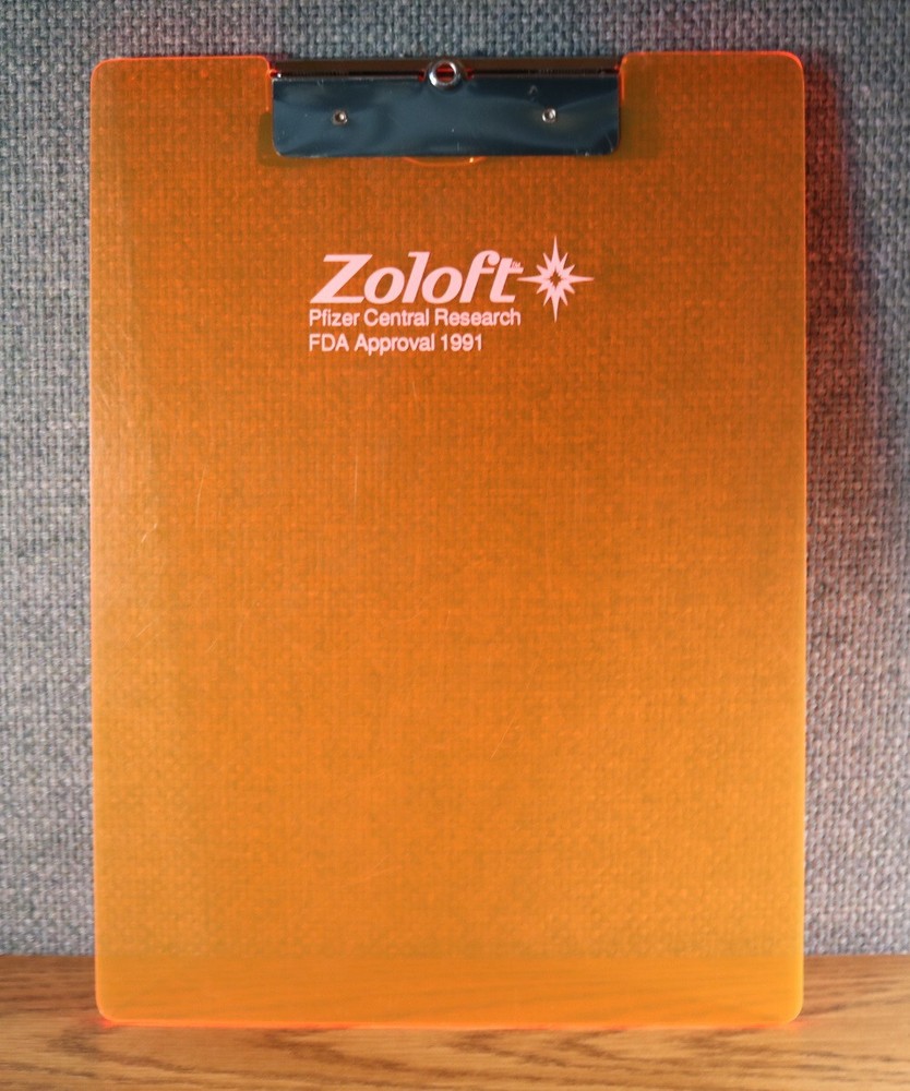 ZOLOFT Pfizer Pharmaceutical Clipboard 1991 FDA Approval Glow Orange Research