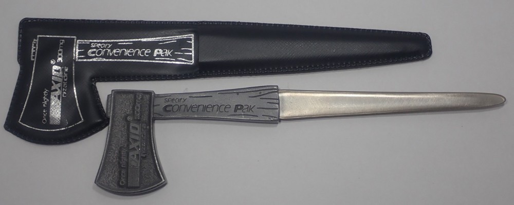 AXID AXE SHAPED HANDLE LETTER OPENER MEDICAL PROMOTIONAL ADVERTISING 7″