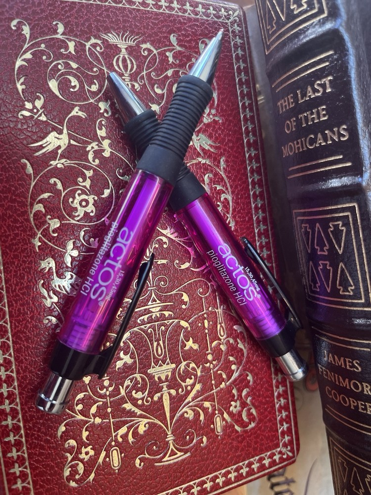 2 Clear Pink Actos Pharmaceutical Drug Rep Pens. Collectible. Write