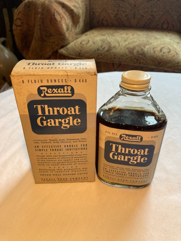 c1950s Throat Gargle Rexall Drug Company Boston Rexall Drug Company Bottle