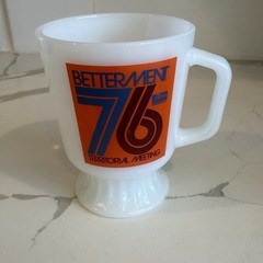 2 Vintage Fire King Anchor Hocking Footed Milk Glass Cup Mug Aetna Betterment 76