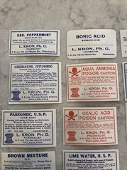 Lot 24 Antique Medicine Bottle Labels Opium, Poison – L. Kron Ph. G. Phila.