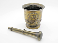 Vtg Brass Mortar & Pestle USP Rx Est 1820 150th Anniversary Schering Pharmacopia