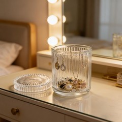2 Pack Ribbed Glass Qtip Holder with Lid, Apothecary Storage Jars, Bathroom V…