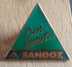 SANDOZ Pharmaceuticals pin LSD Albert Hofmann – BENVENUTO logo pin badge