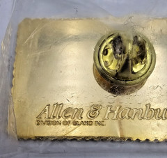 Allen & Hanburys Pharmacy United States Postage Stamp Enamel Lapel Pin Vintage