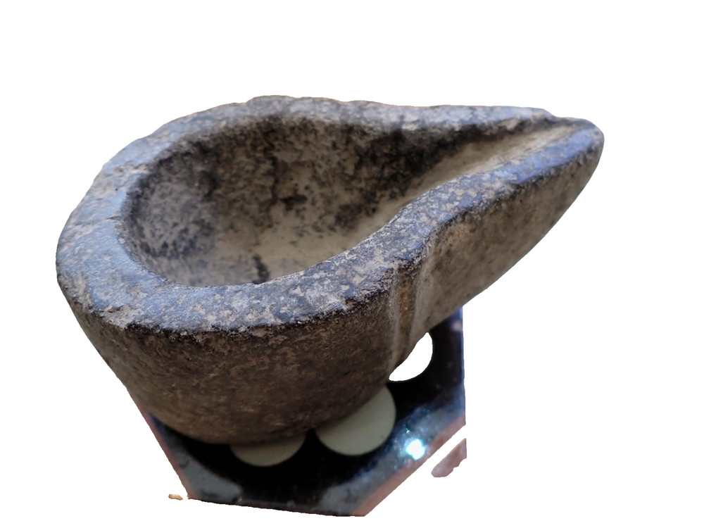 Old Stone Mortar Oil Lamp India Carved Stone