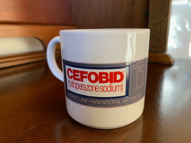 Drug Rep Cefobid „temperature sensitive“ coffee mug new, never used.