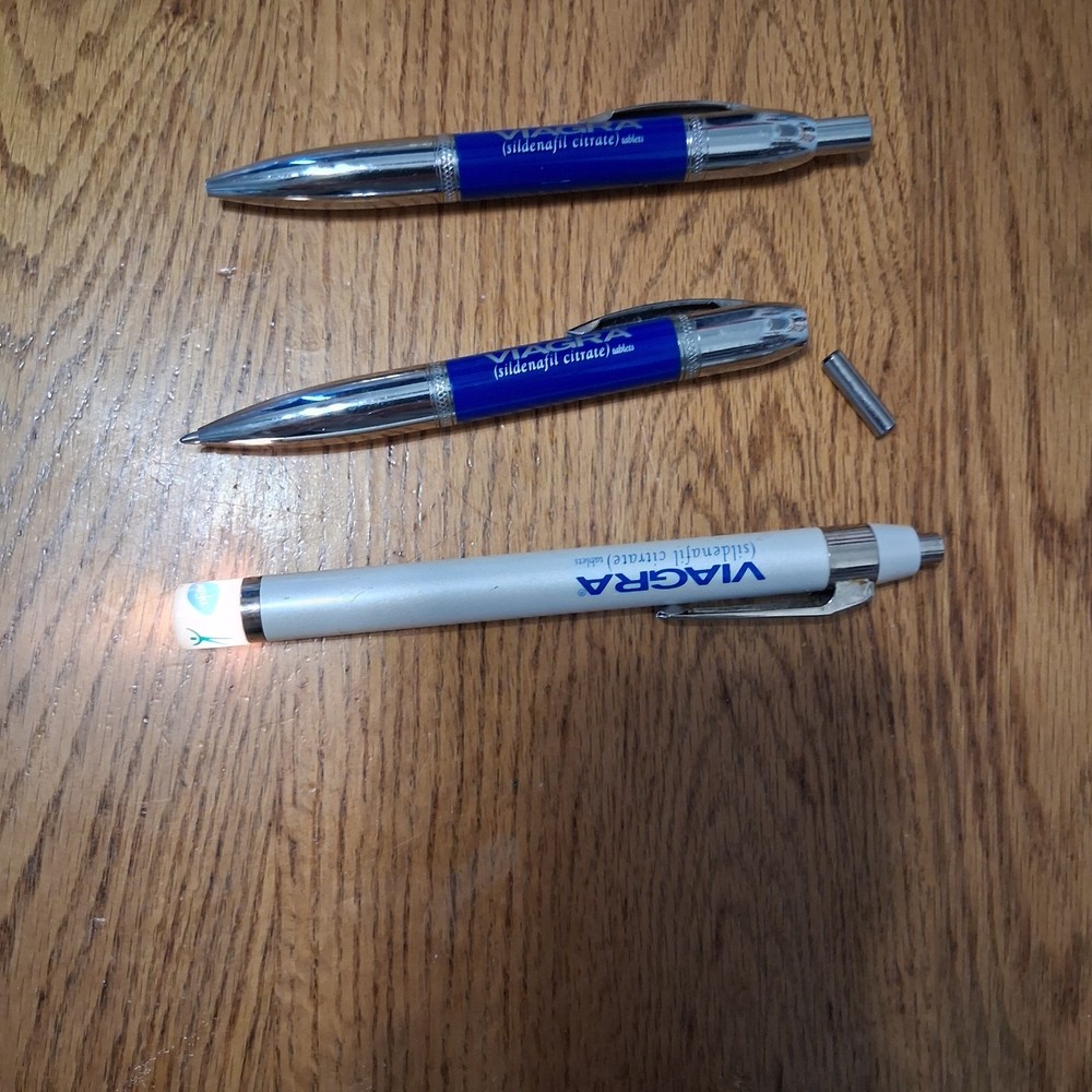 VIAGRA Pfizer Pharmaceutical Pens Flashlight Bullet Chrome Blue RARE HTF Detrol