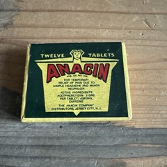 Vintage Anacin 12 Tablets Headache Cardboard Medicine Box Jersey City N.J.