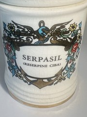 Vintage Apothecary Jar w/lid SERPASIL (Reserpine Ciba) Jeanne Robinette