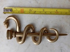 Vintage Brass Rod of Asclepius Medicine Symbol Serpent Snake Two Parts Removable