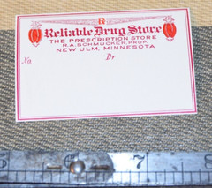 RELIABLE DRUG STORE Prescription Label New Ulm Minnesota UNUSED Original Vintage