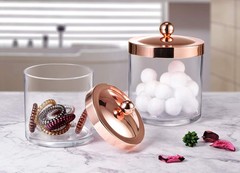 SheeChung 2-Pack Plastic Apothecary Jars with Rose Gold Metal Lids – 25oz & 1…