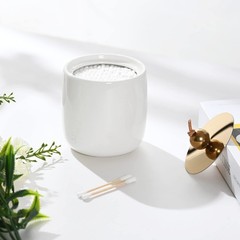 2 Pack Ceramic Qtip Holder Dispenser with Gold Lids, White Apothecary Jars Ba…