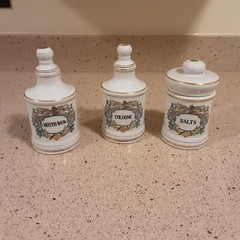 Set of 3 Vintage Ceramic Apothecary Pharmacy Jars with Lids