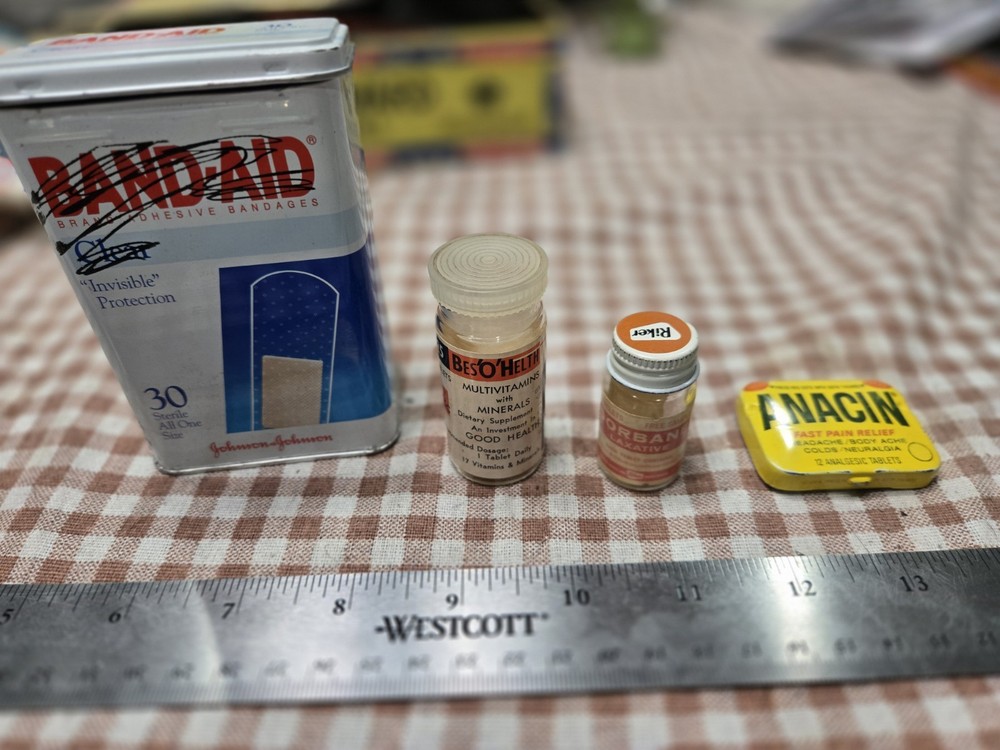 Vintage Medical & Apothecary Advertising Lot – Band-Aid Tin, Anacin, Riker…