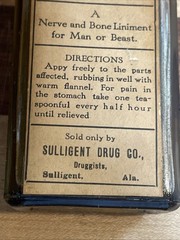 ANTIQUE BUCKELEW’S LINIMENT & PAIN KILLER BOTTLE, SULLIGENT ALABAMA DRUG CO.