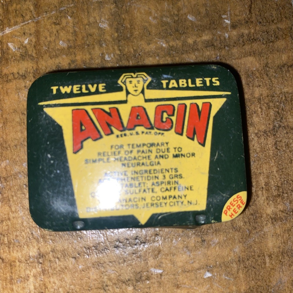 Vintage Anacin Twelve Tablets Empty Pocket Tin Advertising USA Jersey City NJ