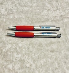 BEXTRA PHARMACEUTICAL REP PEN METAL RETRACTABLE REFILLABLE RED GRIP LOT OF 2