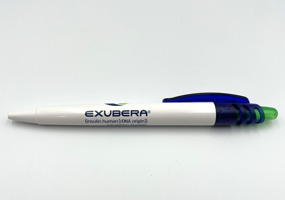 Pfizer EXUBERA Collectible Drug Rep Click Pen Blue White Green