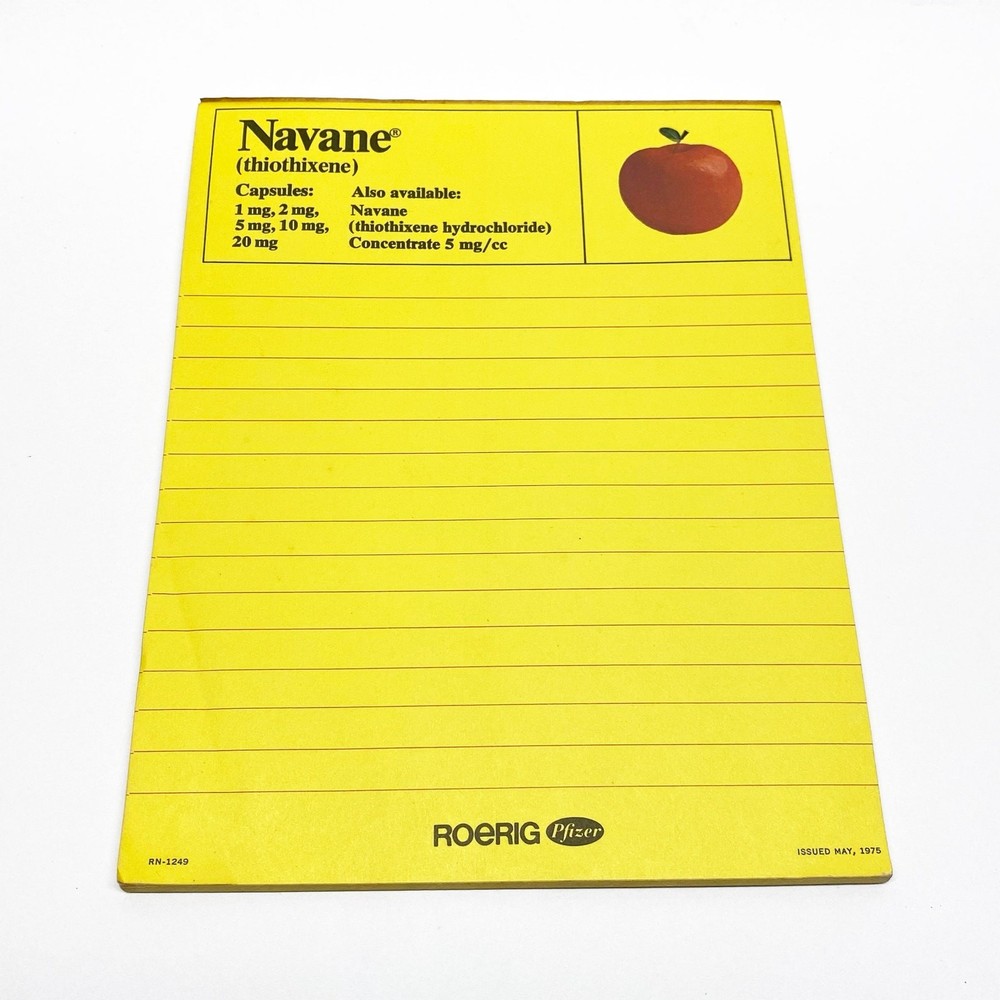VTG 1975 Navane Thiothixene Yellow Lined Note Pad, Pharmaceutical Advertising