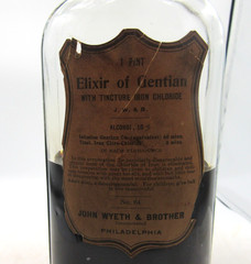 BW – 1920’s John Wyeth Philada Pa Elixir of Gentian 7 5/8″ Clear Medicine bottle
