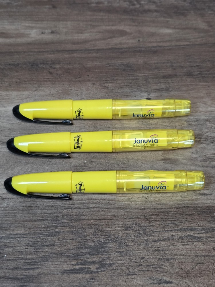 Januvia Post-It Highlighters Pharmaceutical Drug Rep Advertising Yellow Lot Of 3