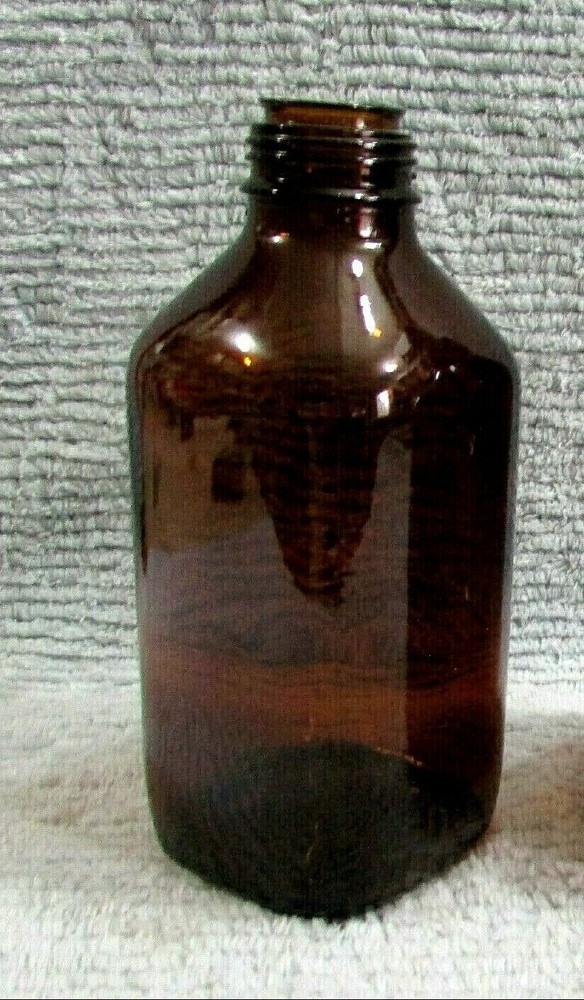 Old 1950’s Squarish Brown Glass Pharmaceutical Bottle Pharmacy Chemical Medical