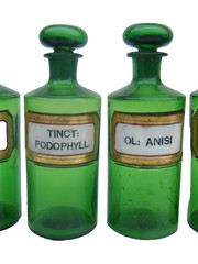 Antique Apothecary Bottles Green Pharmacy 5PC