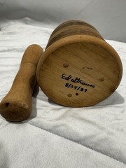 Vintage Hand Turned Wooden Mortar and Pestle Farmhouse Style 4.25×5”