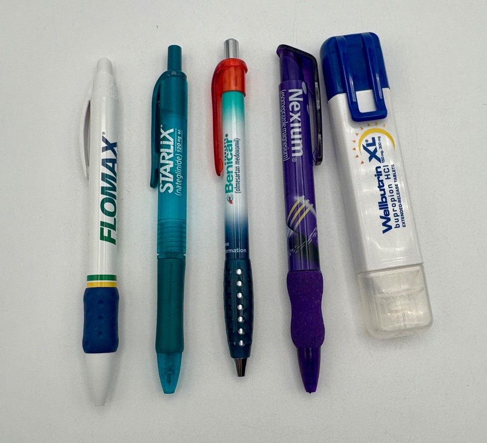 5 PEN Drug Rep Pharmaceutical Promo Advertising, Flomax,Nexium,Starlix,Benicar,