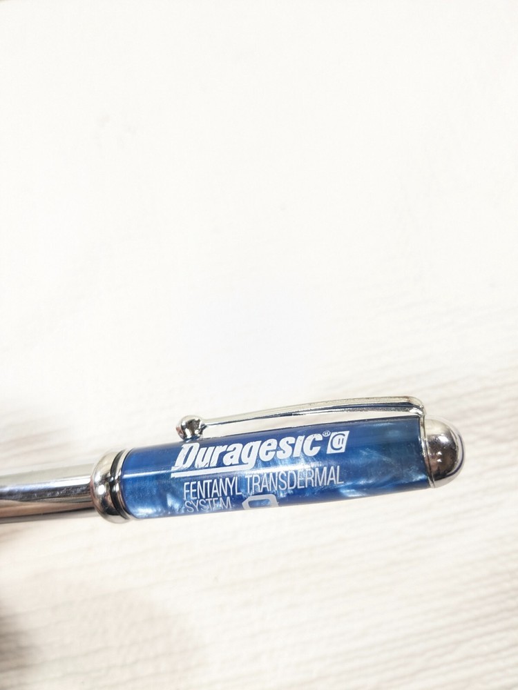 Duragesic Drug Rep Pharmaceutical Advertising Metal Pen Blue Silver Promo chrome