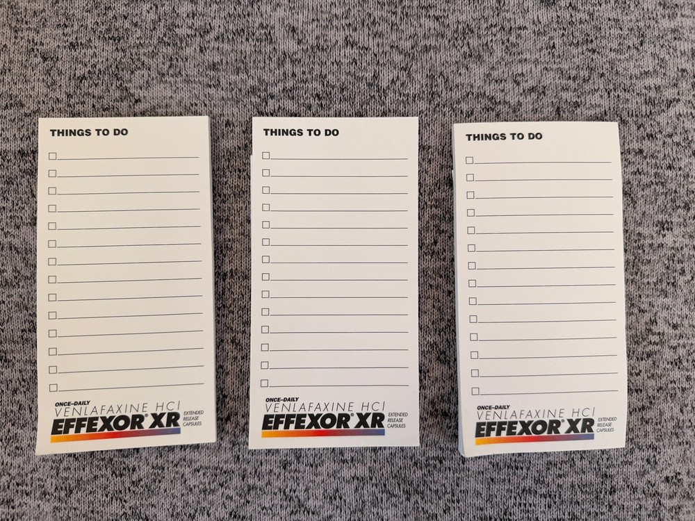 Effexor XR Pharmaceutical Lot of 3 To Do List Notepads Advertising Drug Rep