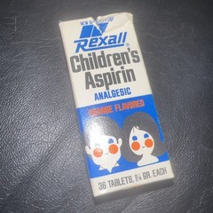RARE Vintage Rexall Children’s Aspirin Bottle Orange Flavor 36 Tablets FULL