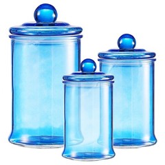 KMwares 3PCs Set Small Glass Premium Quality Apothecary Jars with lids Bathro…