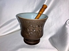 COSMAS & DAMIAN Pharmacy Motar & Pestle Porcelain RX wood Pestle CORICIDIN