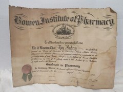 Vtg Bowen Institute of Pharmacy Graduation Certificate Nov. 14, 1919 Roy Aubrey