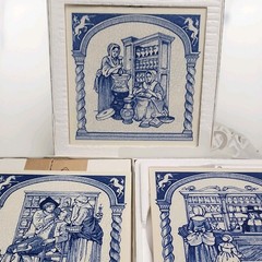 Vintage Delft Blue Dutch Ceramic Tiles Set of 3 Hand Painted Wall Decor