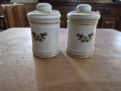 Vintage DOM Japan Set Of 2 Latin Apothecary Jars Pulvis Salsus