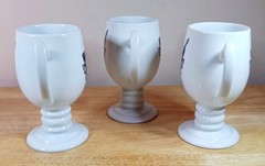 VTG Set of 3 Mortar & Pestle Medicine RX Apothecary Pedestal Mugs White EUC