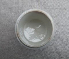 Collection of Small Blue Slip-Decorated Ceramic Apothecary Jars with Lids