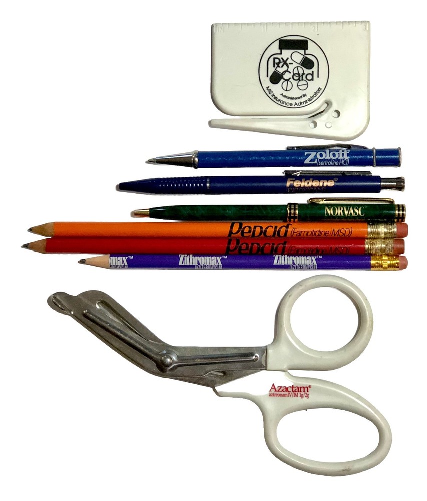 Pharmaceutical Rep Pens Pencils Letter Opener Scissors Collectibles lot