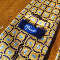 Pfizer Neck Tie Silk Blue Pill Yellow Men’s Necktie Pharmaceutical Gift