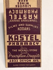 Old Matchbook Cover Kastel Pharmacy Prescription Druggists! Nice Condition d1316