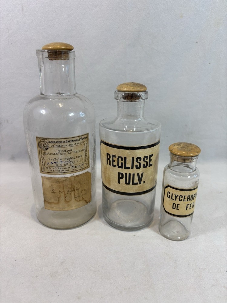 3 Antique Pharmacy / Apothecary Bottles In Blown Glass