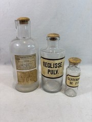 3 Antique Pharmacy / Apothecary Bottles In Blown Glass