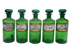 Antique Apothecary Bottles Green Pharmacy 5PC