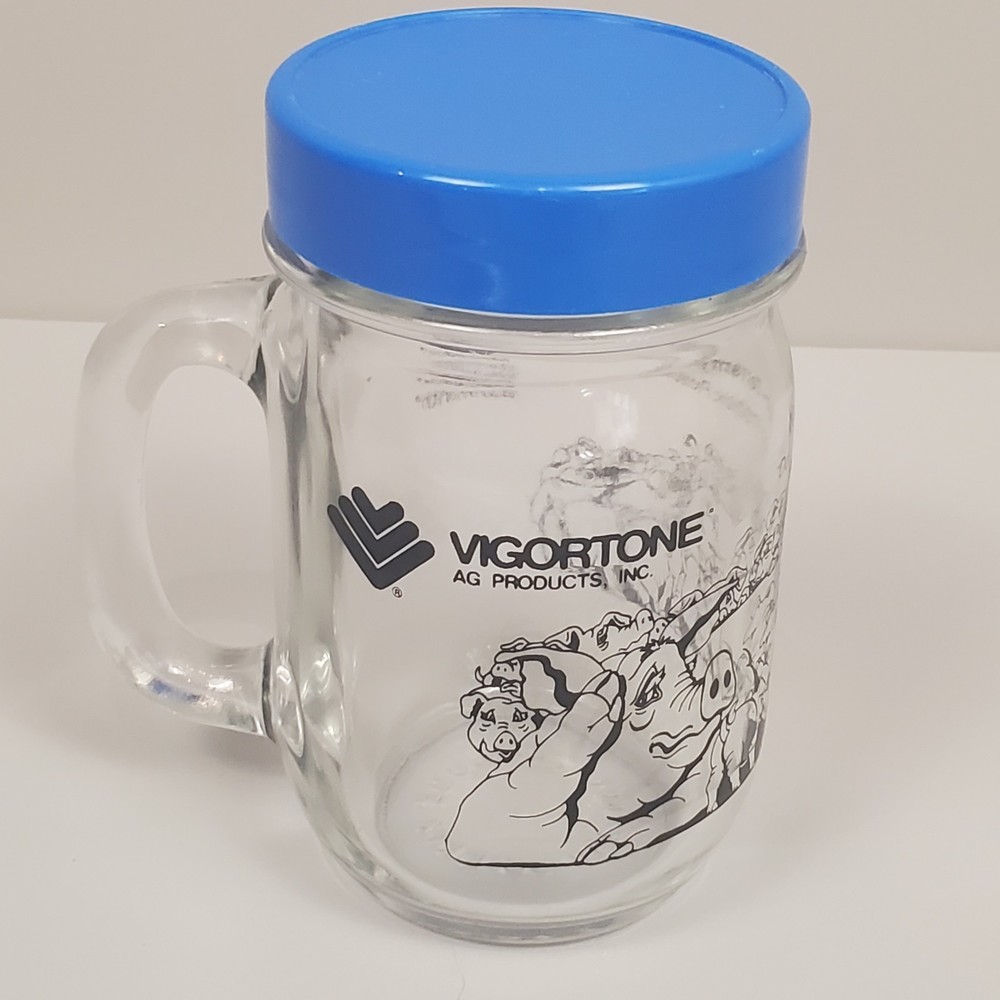 Vtg Pfizer Mason Jar Glass Pharma Vet Drug Rep Vigortone Advert Cup Mug Sow RARE