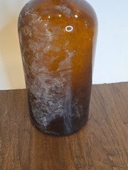 VINTAGE HANDMADE Large Apothecary Glass Bottle Amber Brown 12″